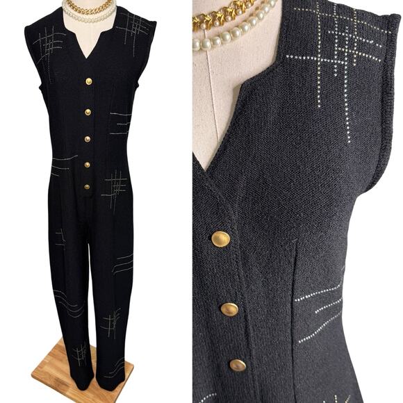 Vintage 70s/80s Jennifer Roberts wool blend metallic studded jumpsuit size S/M - Picture 1 of 11